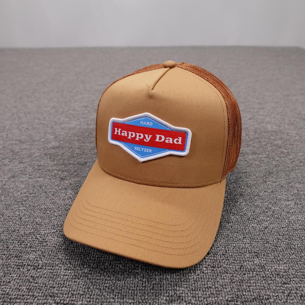 Happy Dad Hat Cap Snap Back Mens One Size Brown Mesh Trucker Hard Seltzer